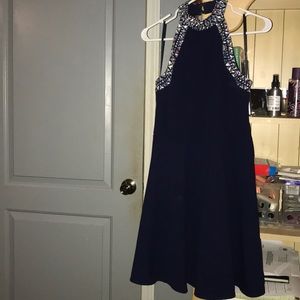 Navy blue knee high dress with silver diamonds